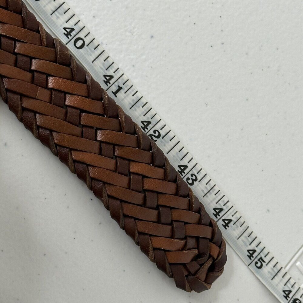 John W Nordstrom Dress Belt Mens 38 Brown Woven Leather Silver Brass Buckle - Picture 4 of 8